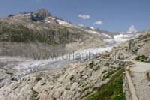 Der Rhonegletscher, rechts der Weg zur Gletscherzunge hin