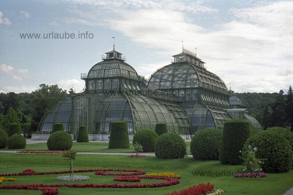 Die Glaskonstruktion des Palmenhauses bietet einen futuristischen Kontrast zu Schloss Schönbrunn.