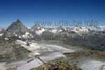 Panoramablick von links nach rechts: Matterhorn, Dent Blanche, Ober Gabelhorn, Zinalrothorn, Weisshorn